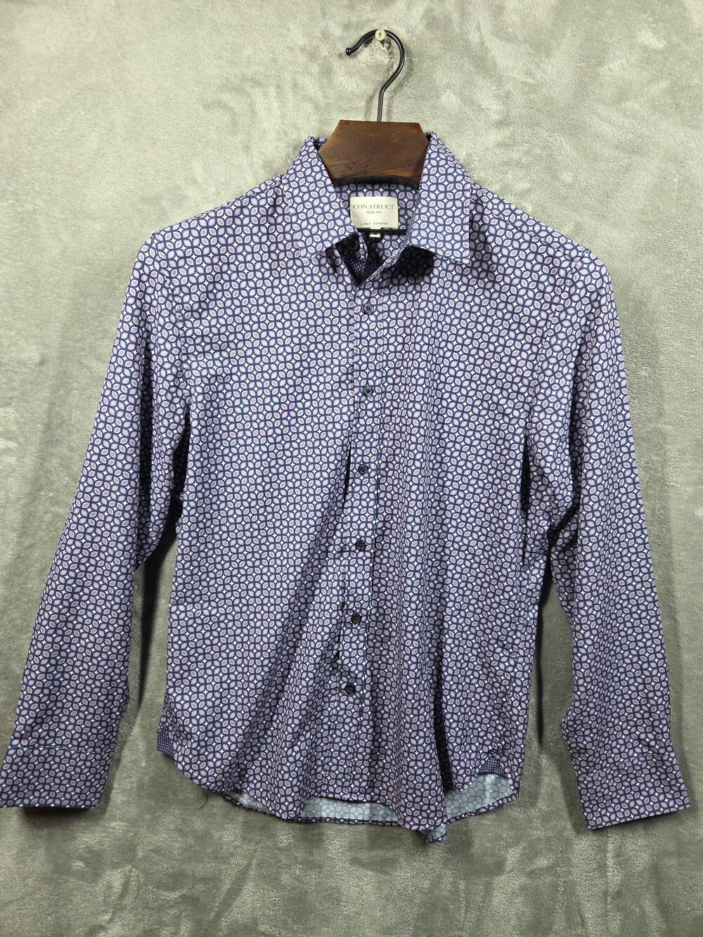 CON.STRUCT Shirt Mens Medium Purple Geometric Long Sleeve Button Up Slim Stretch